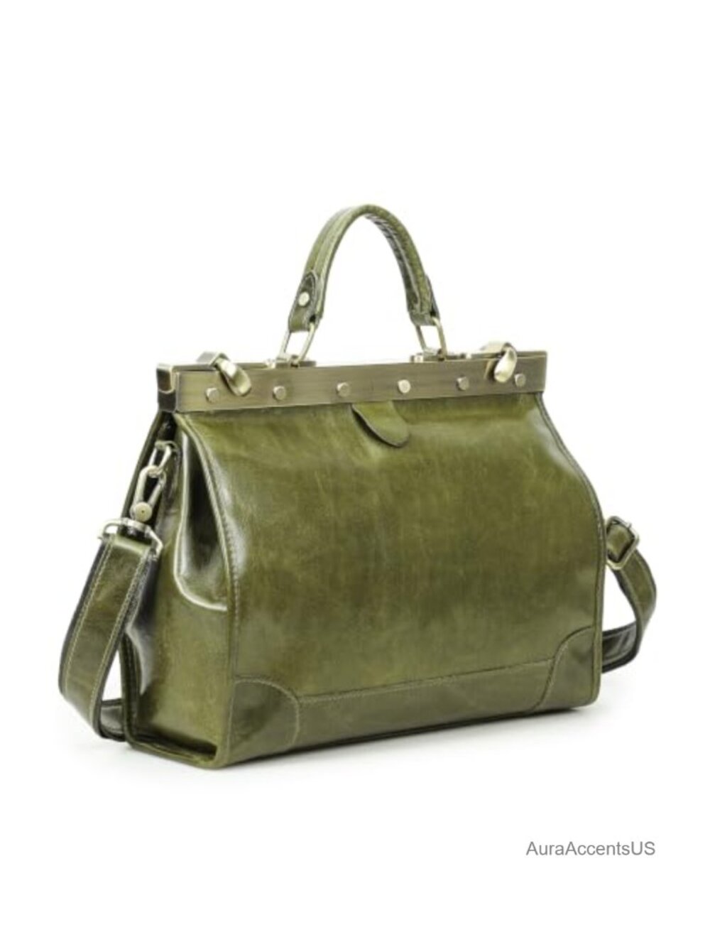 Vintage Full-Grain Leather Doctor Bag Purse Women's Top Handle Handbag